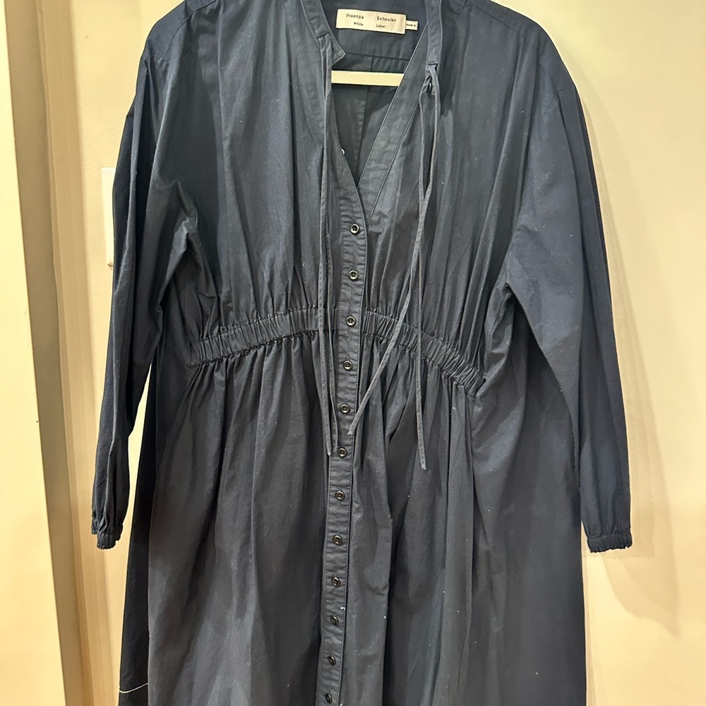 Proenza Navy Button-Down Cape Dress